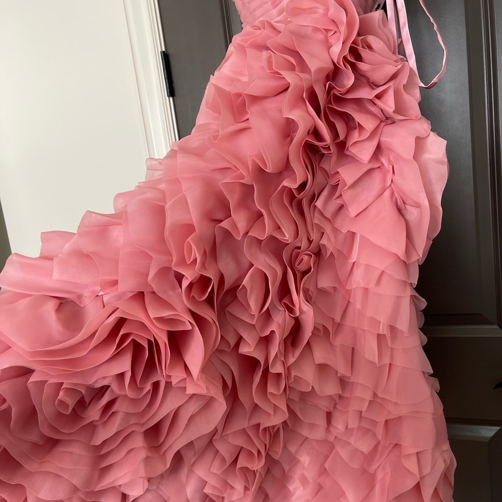 Elegant Pink Strapless Ruffle Dress - Picture 3 of 7